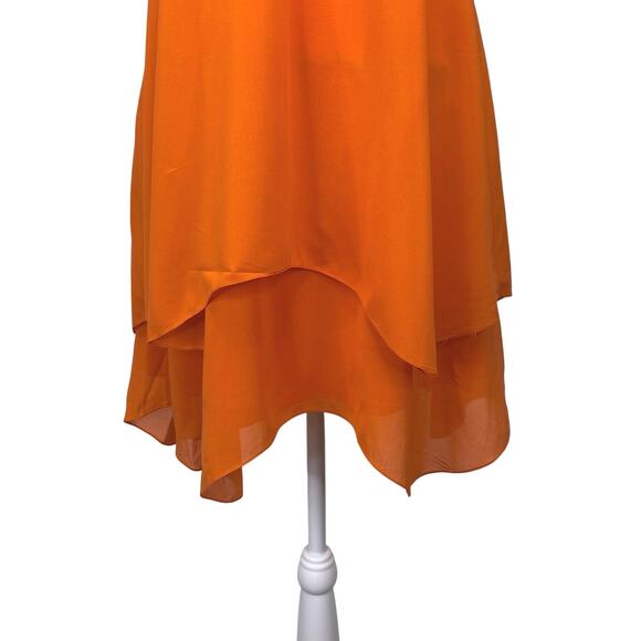 Alice + Olivia Delilah Silk Layered Mini Dress Orange Asymmetrical Hem Sz 8 - Picture 5 of 9
